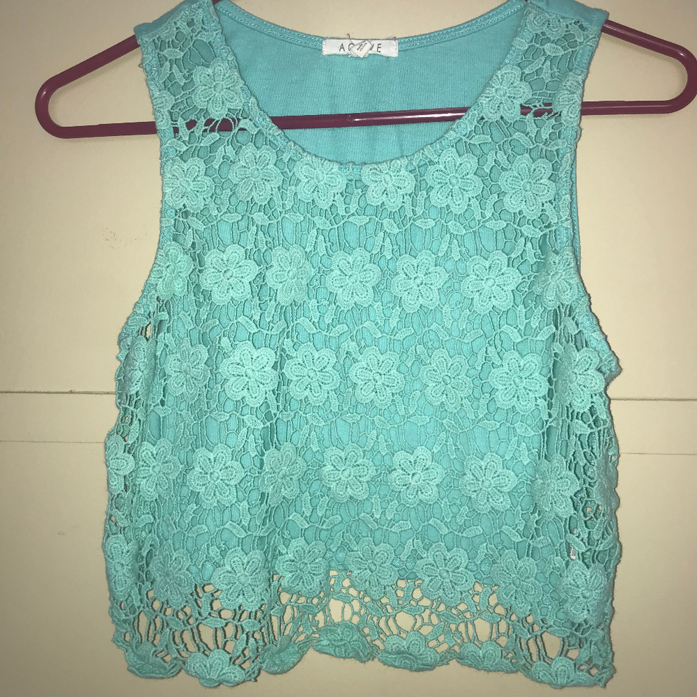 Blue Lace Front Crop Top